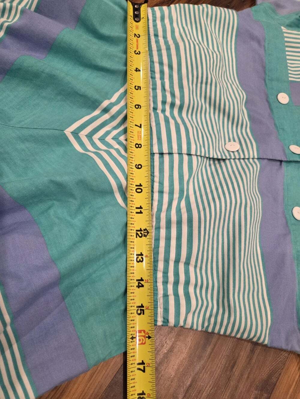 Vtg 80s Melissa Lane Striped Midi Dress Size 8 Teal Blue Chevron Pockets Cotton - Picture 11 of 14